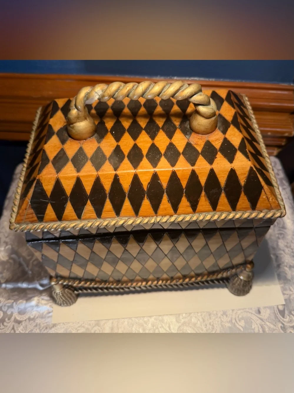 Decorative Resin Box Resembling Maitland-Smith Box Harlequin Style Box with Lid